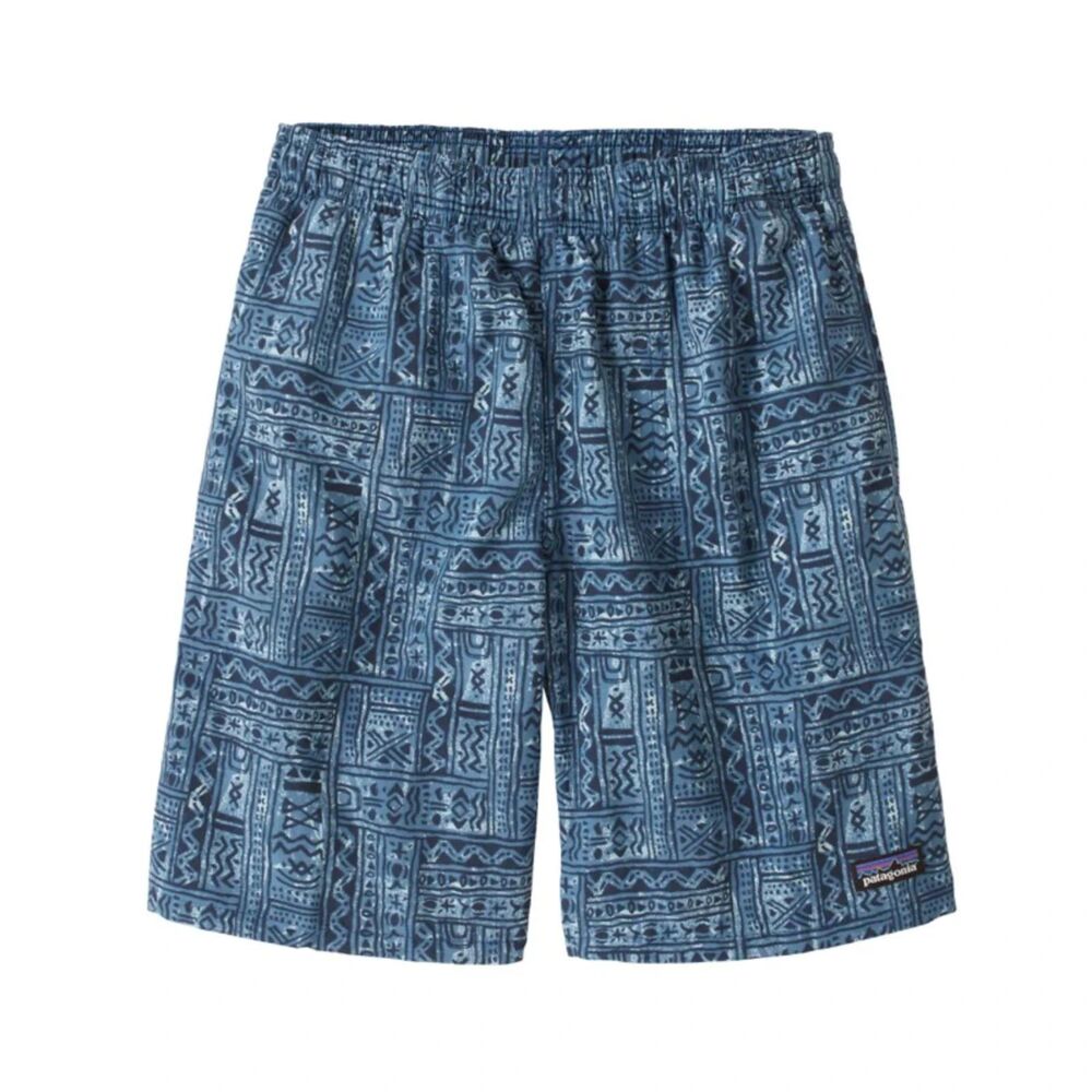 Boys Med Patagonia Baggies Swim Shorts/Trunks 7" Inseam Blue Geometric Print EUC